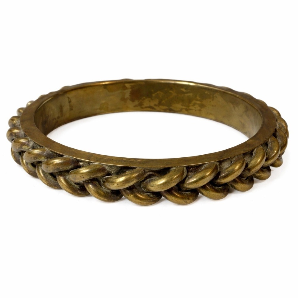 Vintage Brass Chain Link‎ Bangle Bracelet Chunky Statement Cuff
